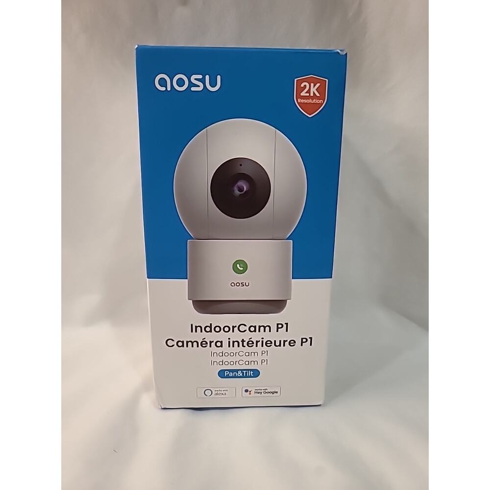 AOSU Indoor Cam P1 Pro Security Camera - 2K 360° White NEW D